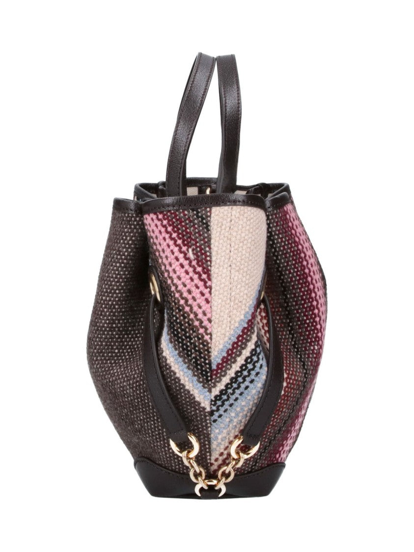 Chloé Brown Clover Striped Wool-Blend Tote Bag