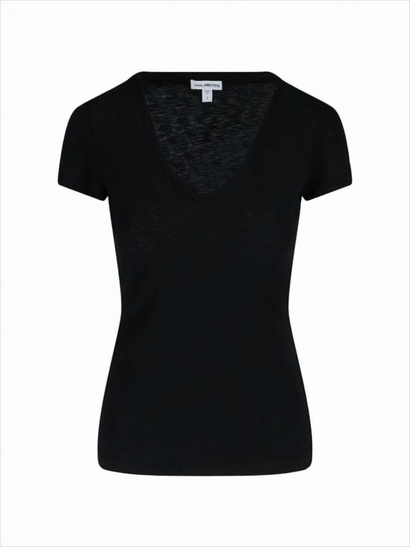 James Perse Fitted Short-Sleeve Top With Deep V-Neckline