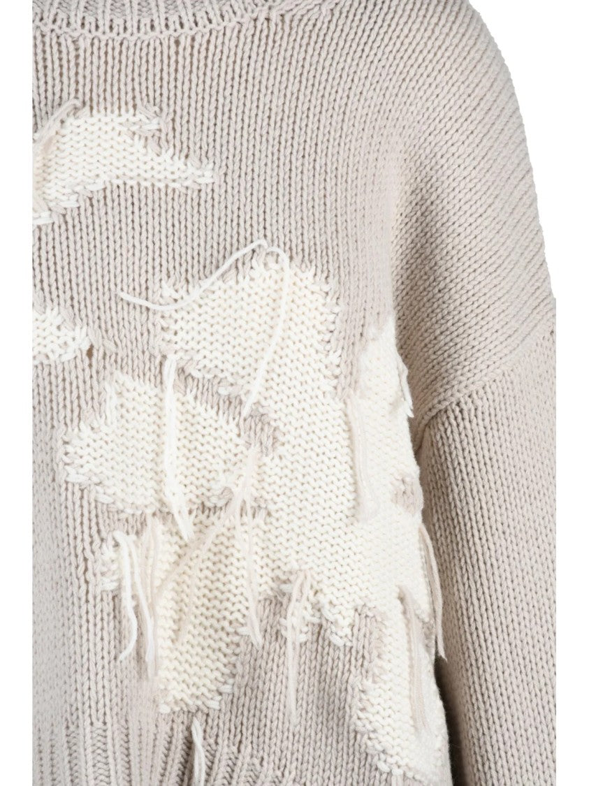 Dondup Beige Relaxed Fit Textured Wool-Blend Mock-Neck Sweater