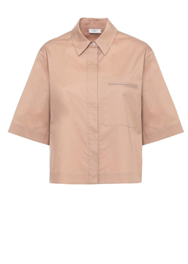 Peserico Brown Cotton Embellished Shirt