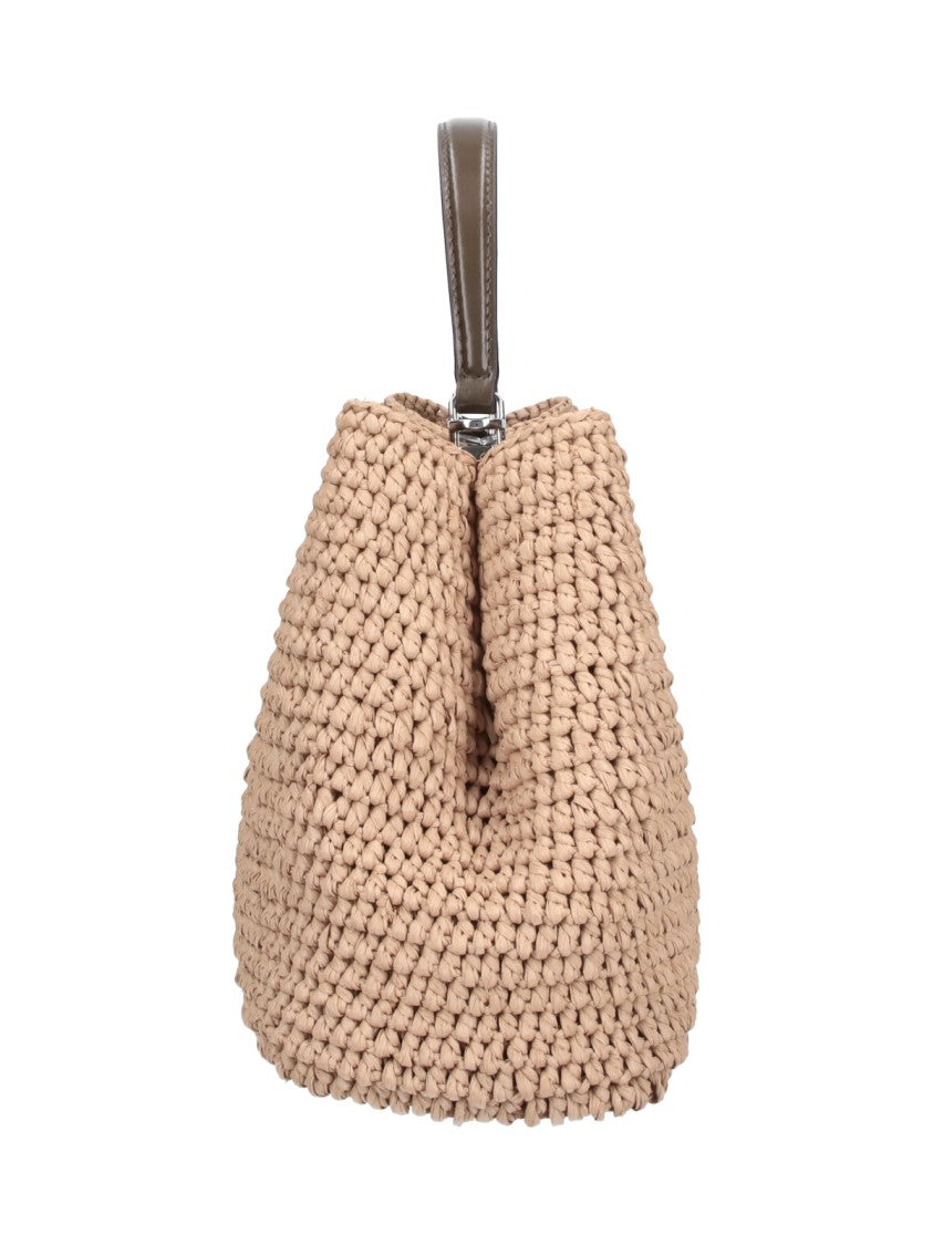 Tory Burch Beige Textured Trapezoidal Woven Bag