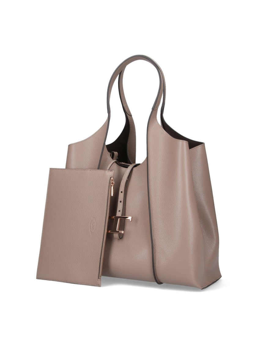 Tod's Tote Bag In Taupe Leather With Adjustable Strap
