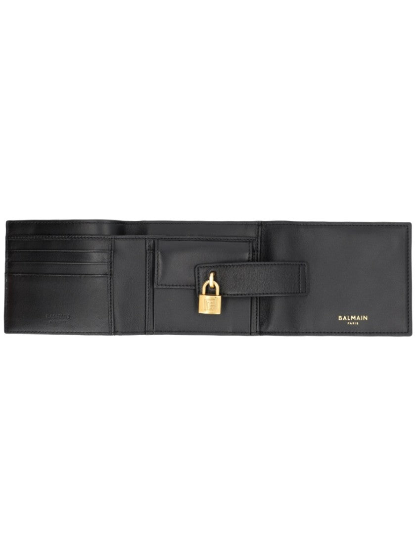 Balmain Pulse Lambskin Gold Padlock Wallet