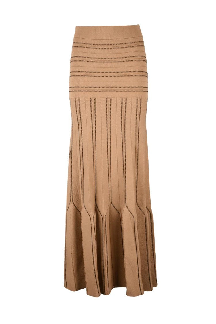Elisabetta Franchi Long Knit Skirt - Beige