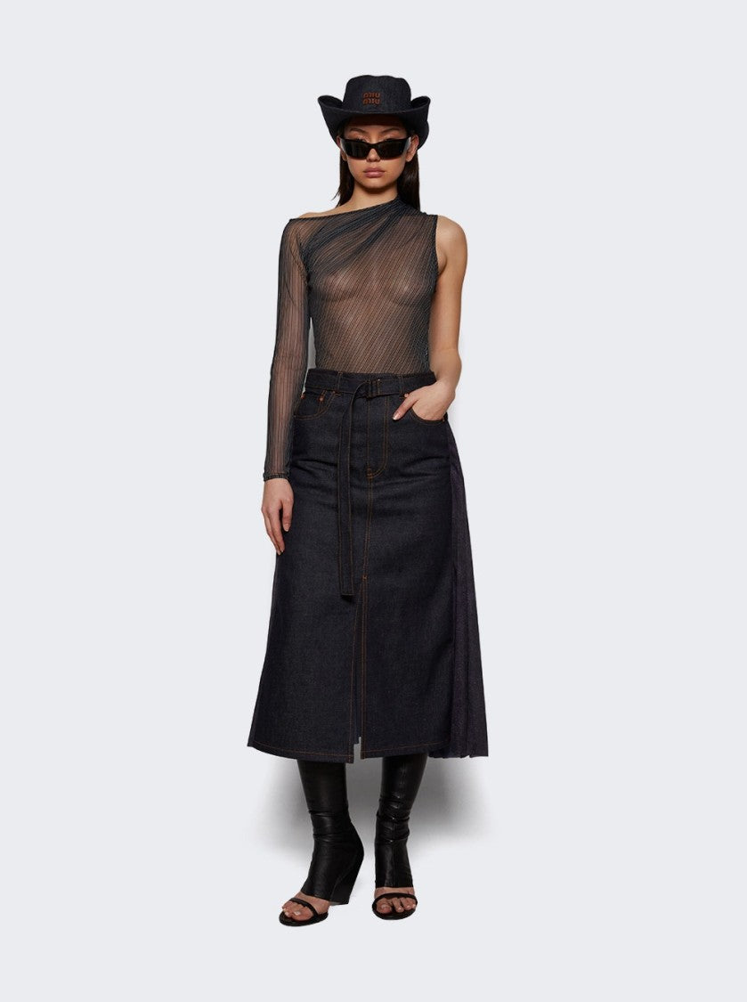 Courrèges One Shoulder Striped Mesh Top Black And Ruby