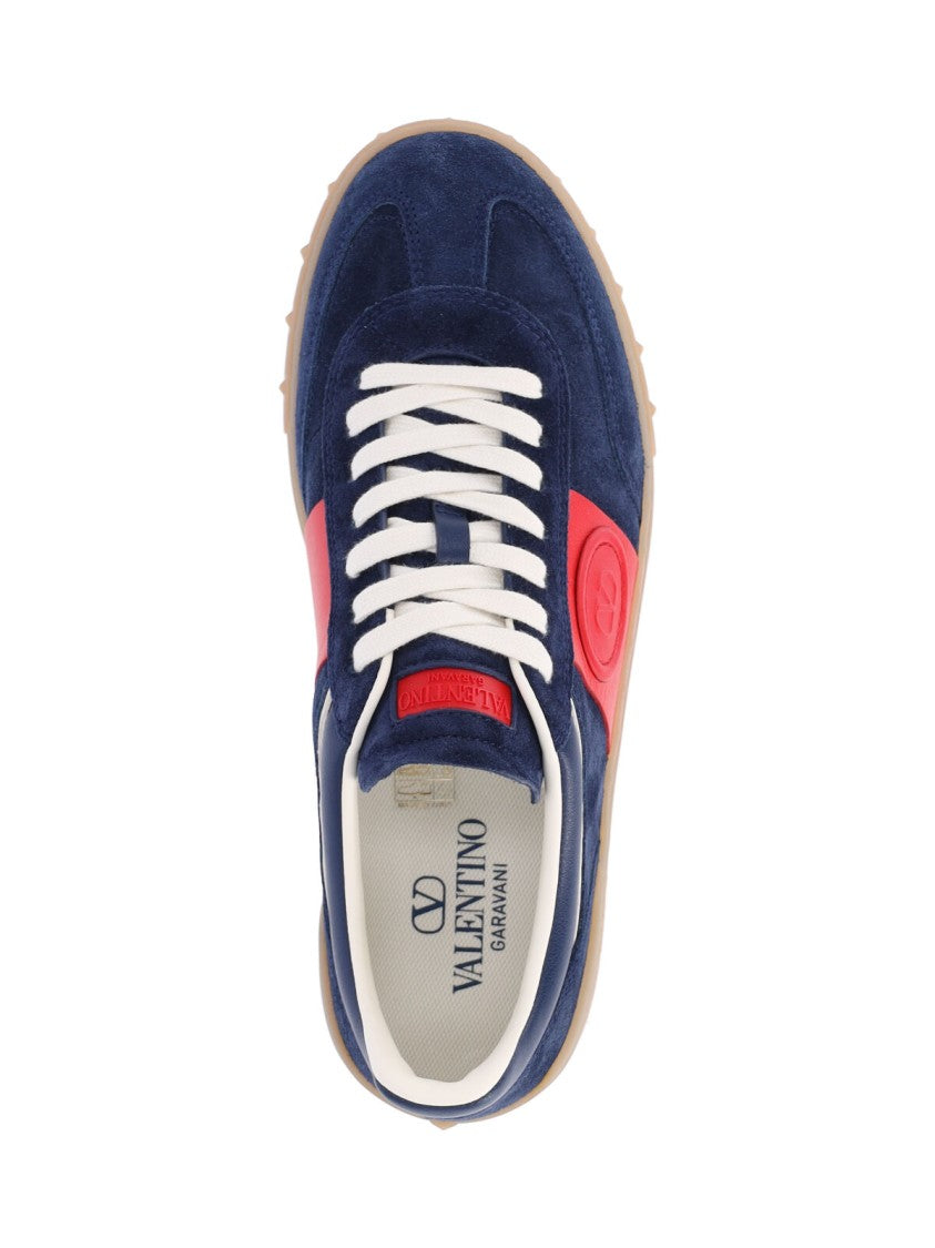 Valentino Garavani Navy Blue Red Panel Suede Sneakers