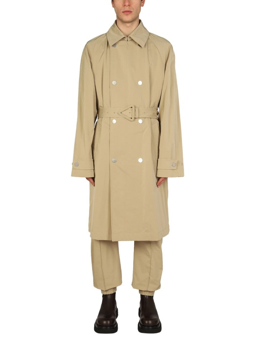 Bottega Veneta Double-Breasted Nylon Trench Coat With Classic Collar
