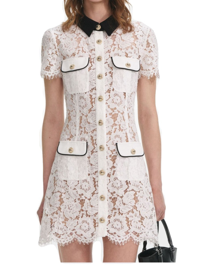 Self-Portrait Floral Lace Mini Dress With Contrast Collar