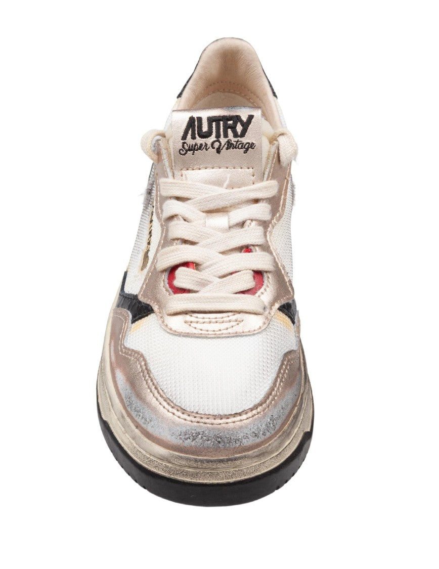 Autry Sup Vint Low Sneakers In Crackled Leather, Micromesh,