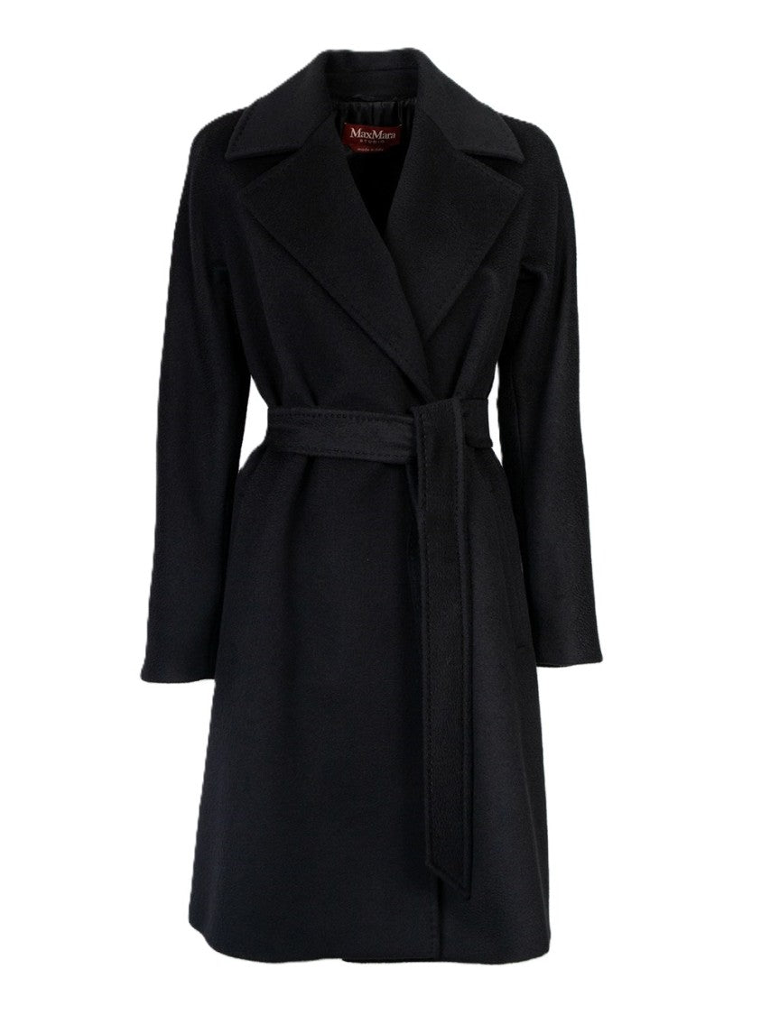 Max Mara Dravenna Black Virgin Wool Coat With Design