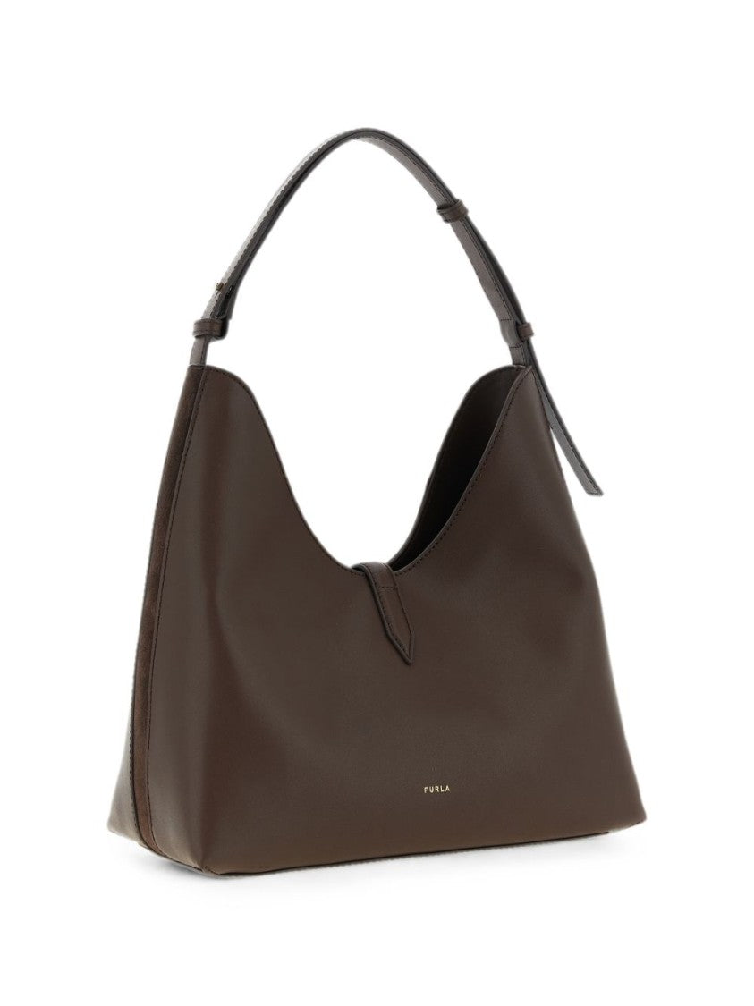 Furla Brown Leather Handbag With Suede Panel
