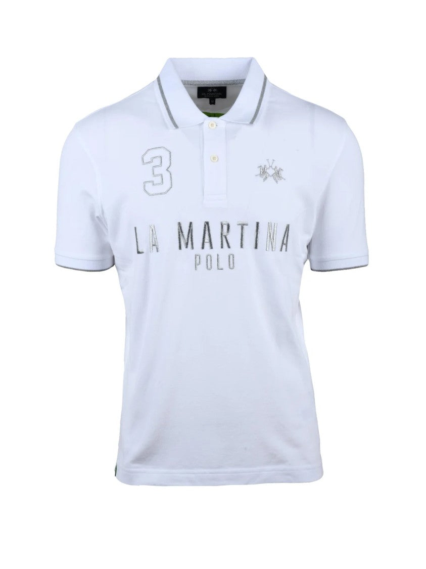 La Martina White Cotton Elastane Polo