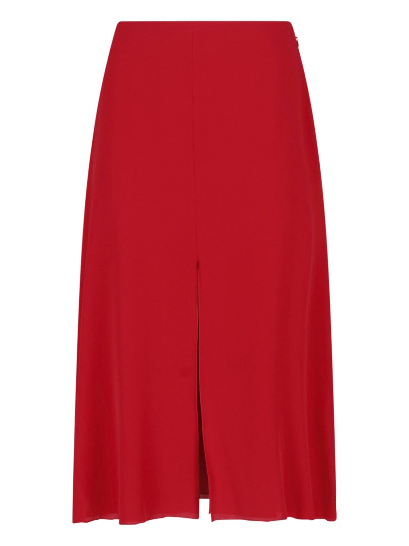 Valentino Side Zip Front Slit Red Silk Midi Skirt