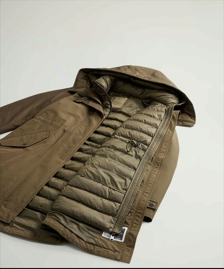 Woolrich Three-Layer Brown Parka With Removable Quilted Jacket