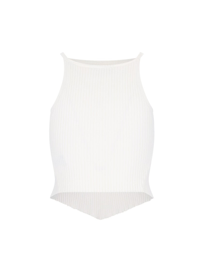 Courrèges Ribbed Knit Top – White