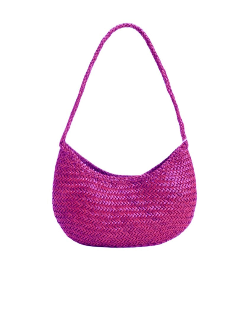 Dragon Diffusion Crescent-Shaped Woven Handbag In Vibrant Fuchsia