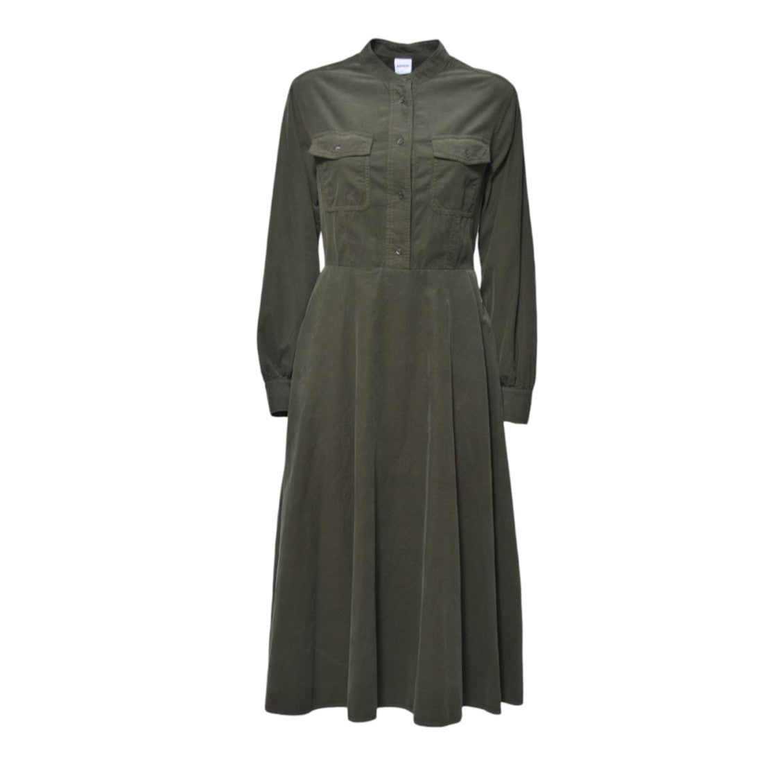 Aspesi Ribbed Cotton Velvet Midi Chemisier Dress