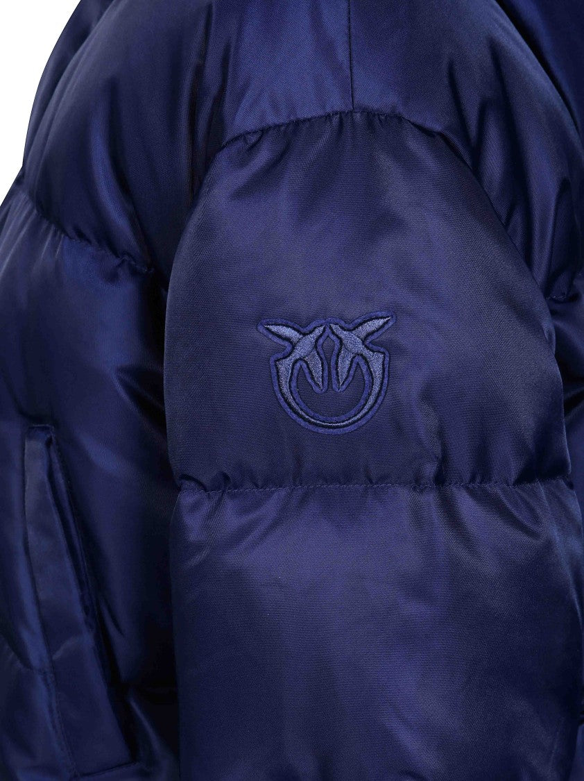 Pinko Blue Piastraia Faux Fur Satin Down Jacket