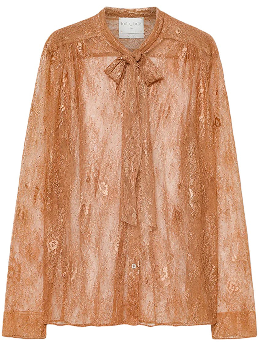 Forte Forte Lace Floral High-Neck Bow Blouse