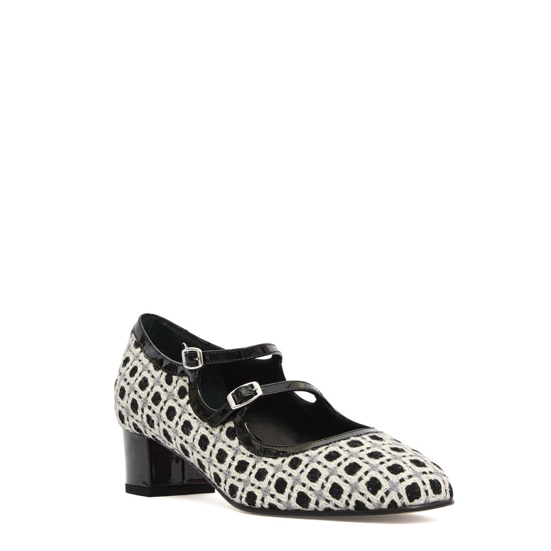 Carel Paris Checkered Wool Fabric Pumps With Adjustable Straps