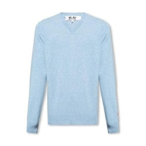 Comme Des Garçons Light Blue V-Neck Wool Sweater With Fine Knit Texture