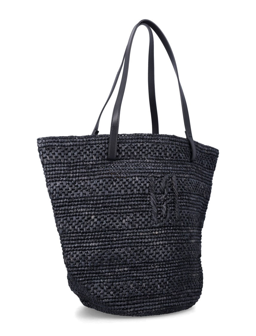 By Malene Birger Braided Paper Straw Tote With Leather Handles