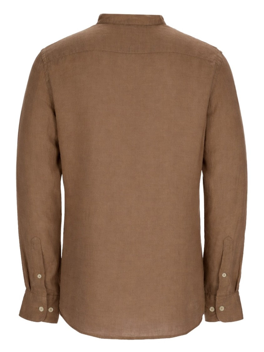 120% Lino Slim-Fit Linen Mandarin Collar Casual Shirt
