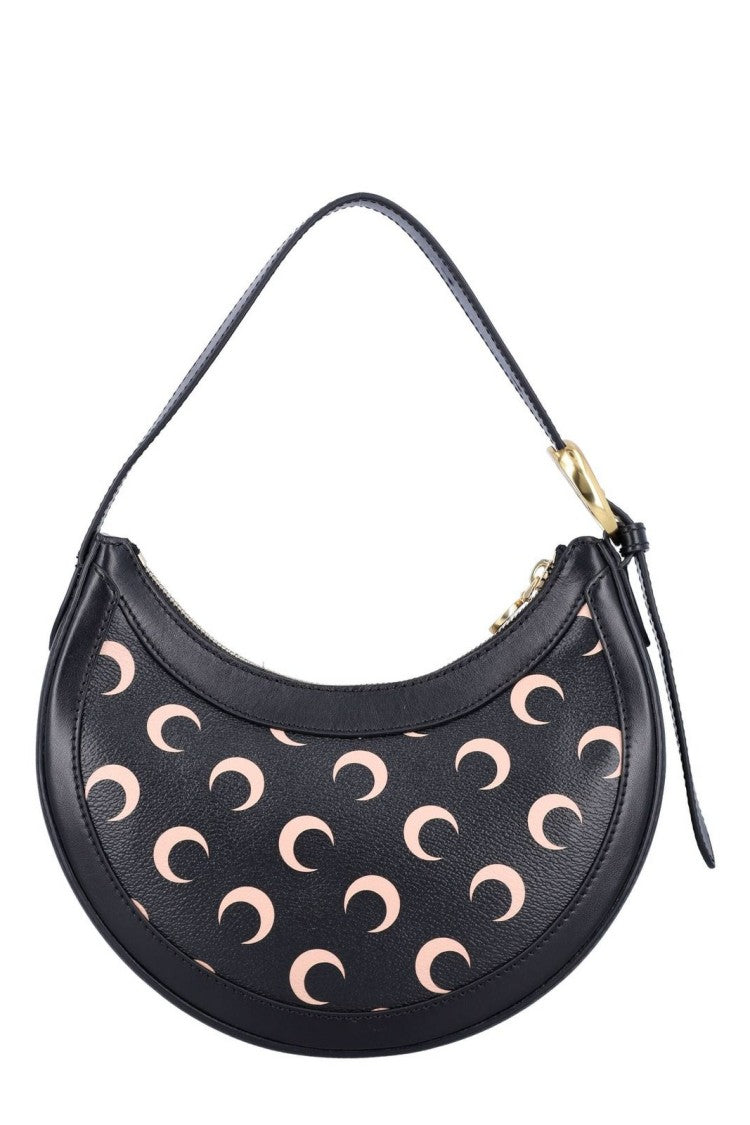 Marine Serre Crescent-Shaped Black Leather Shoulder Bag