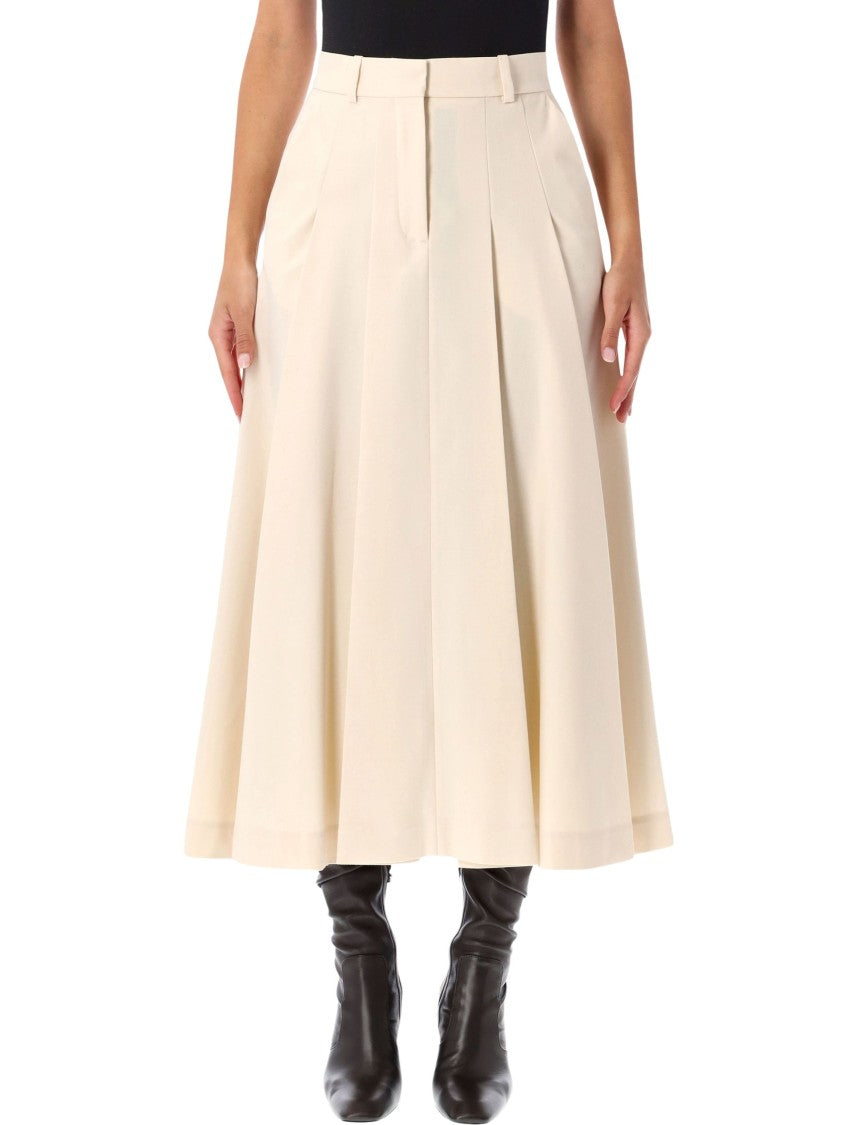 By Malene Birger Flared Midi Skirt With Structured Pleats And Tailored Design