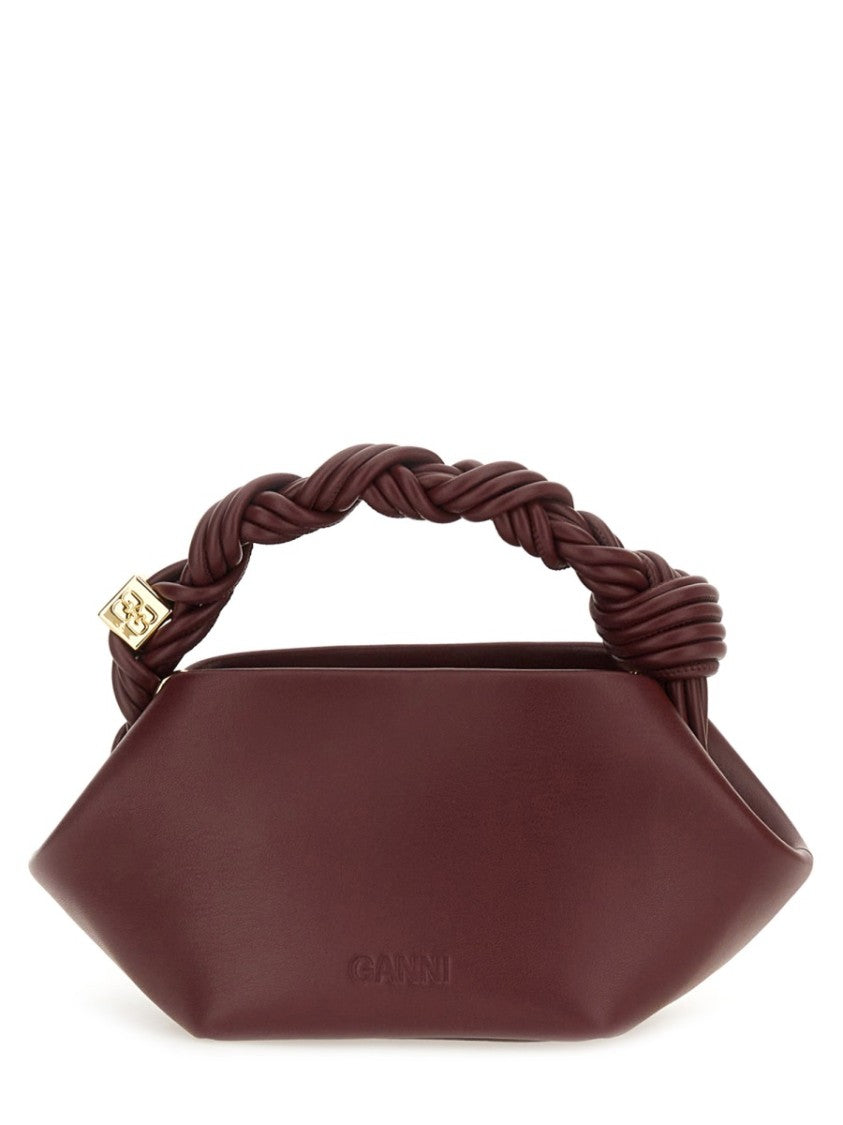 Ganni Burgundy Mini Shoulder Bag With Twisted Handle And Geometric Shape