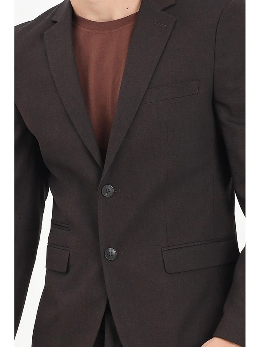 Selected Brown Two-Button Wool-Blend Blazer