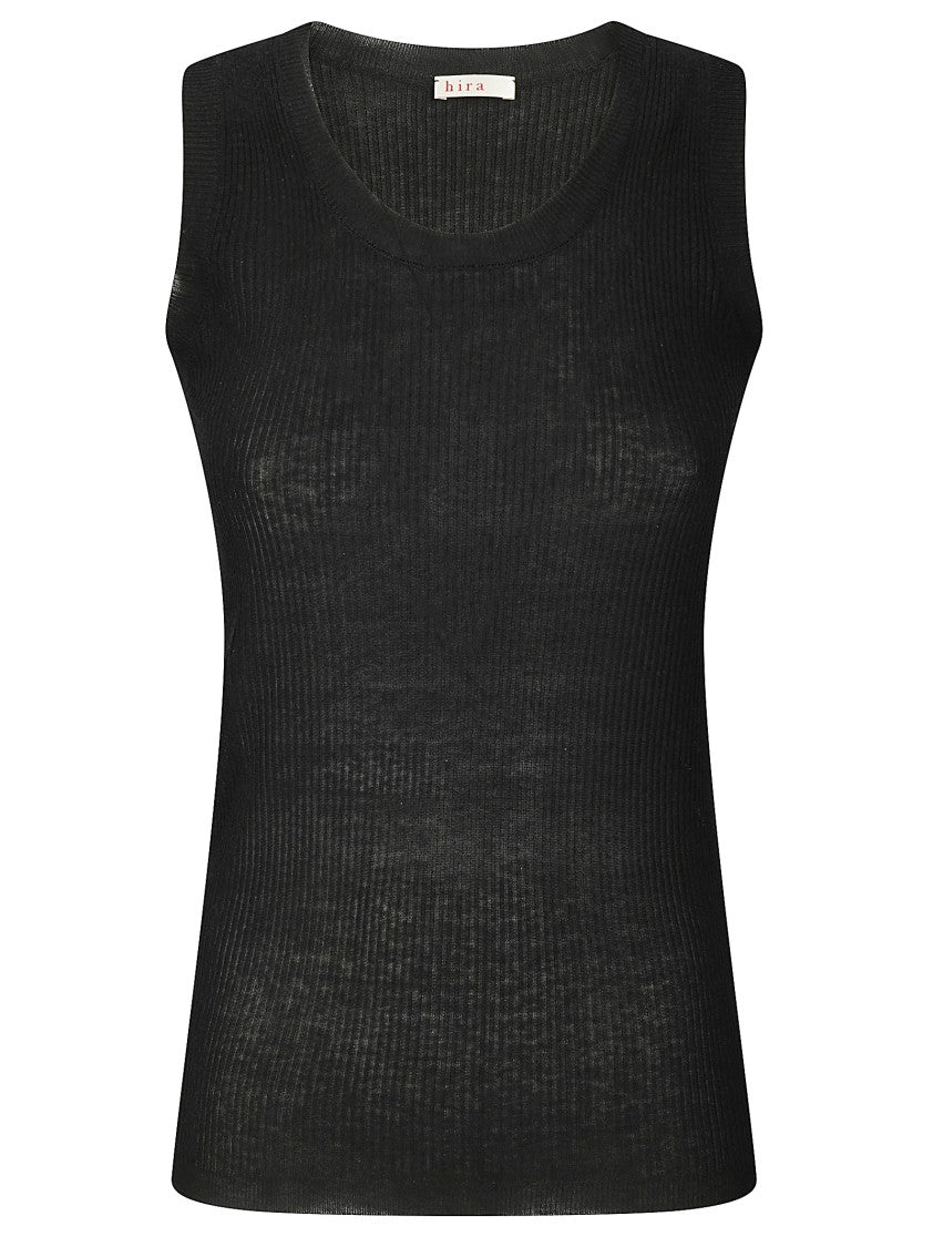 Hira Ribbed Sleeveless Top With Crew Neck