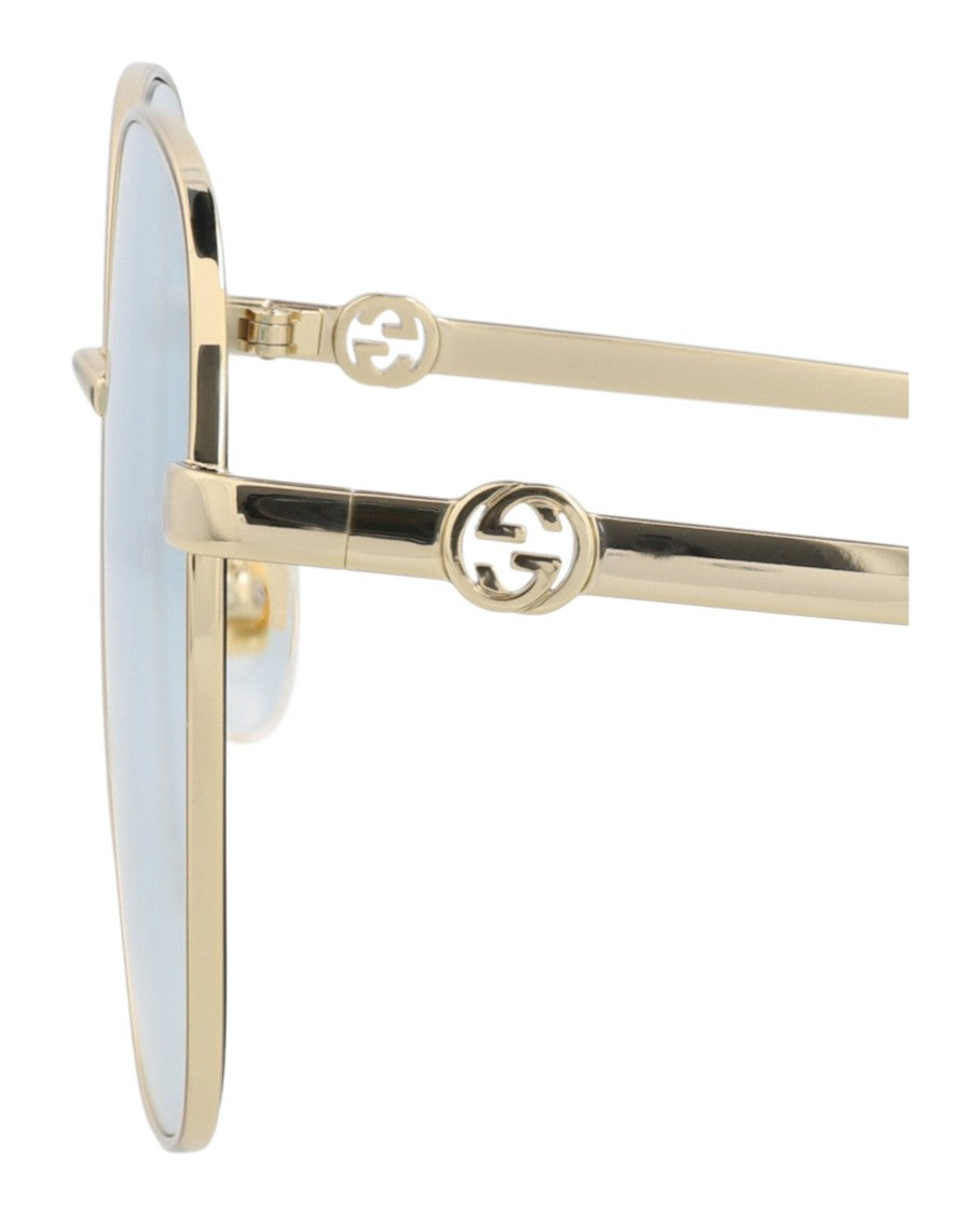 Gucci Square-Frame Metal Sunglasses With Light Blue Lenses