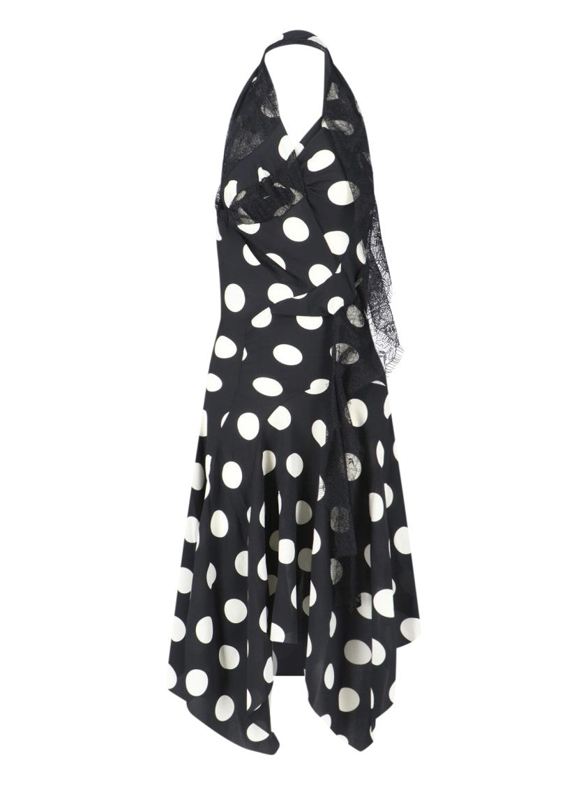 Junya Watanabe Black Polka Dot Asymmetrical Midi Dress