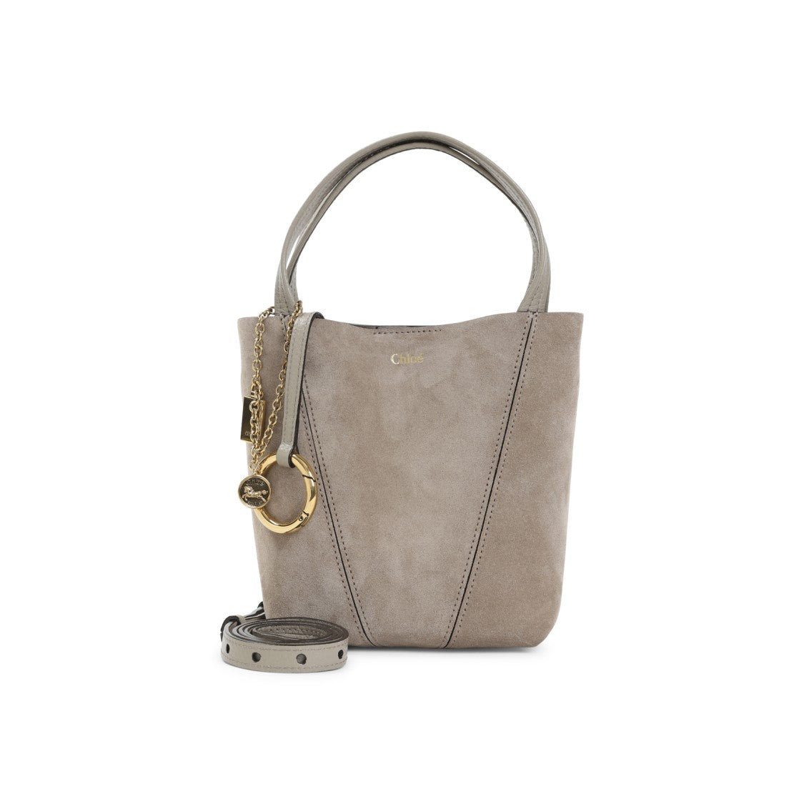 Chloé Motty Grey Suede Calf Leather Spin Shoulder Bag