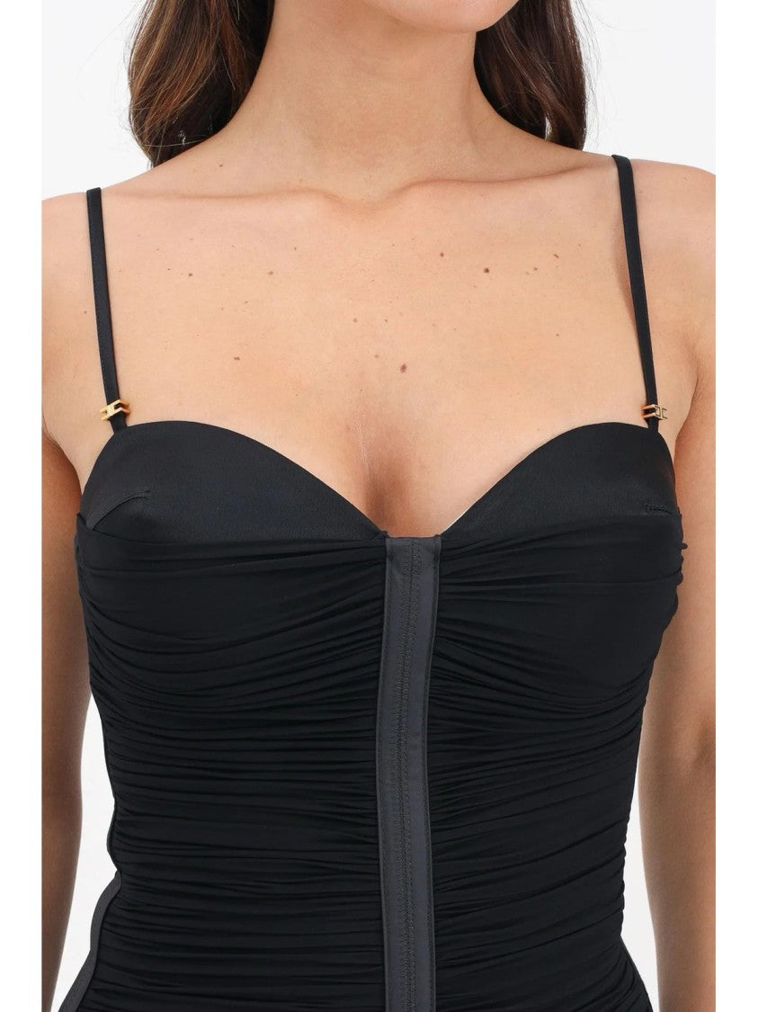 Elisabetta Franchi Ruched Lycra Midi Dress With Sweetheart Neckline