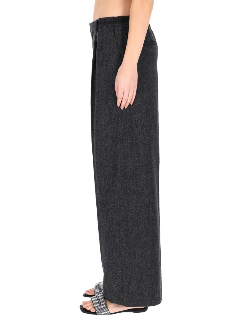 Alexander Wang Neutrals Tailored High-Waisted Textured Wool Wide-Leg Pants