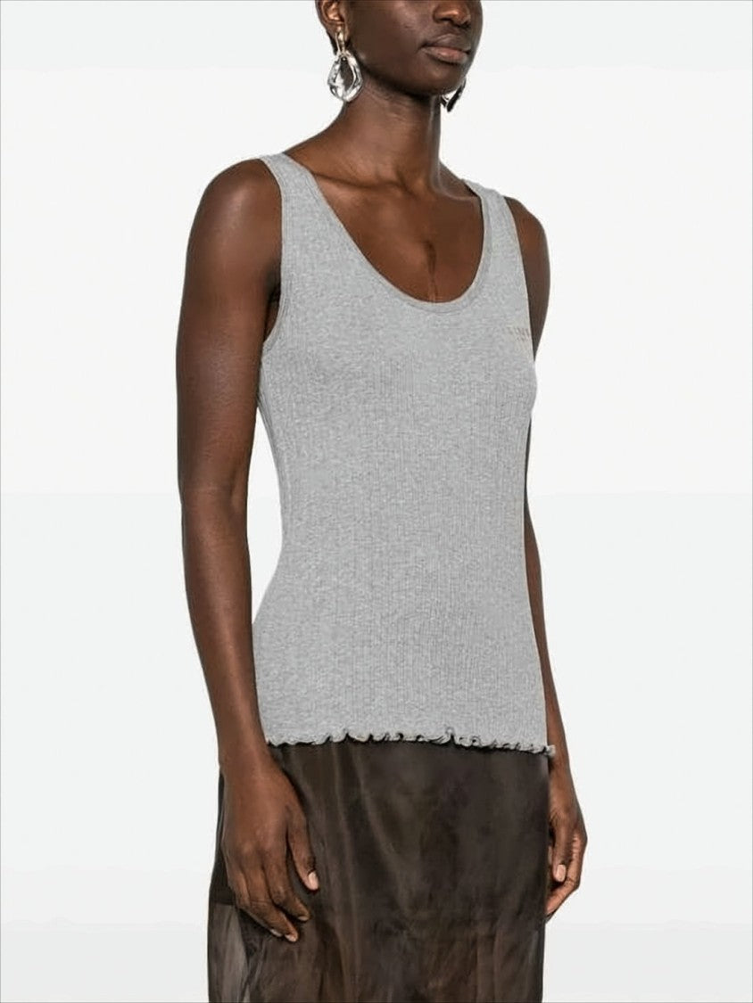 Fendi Ribbed Knit Sleeveless Top With Subtle Embroidery