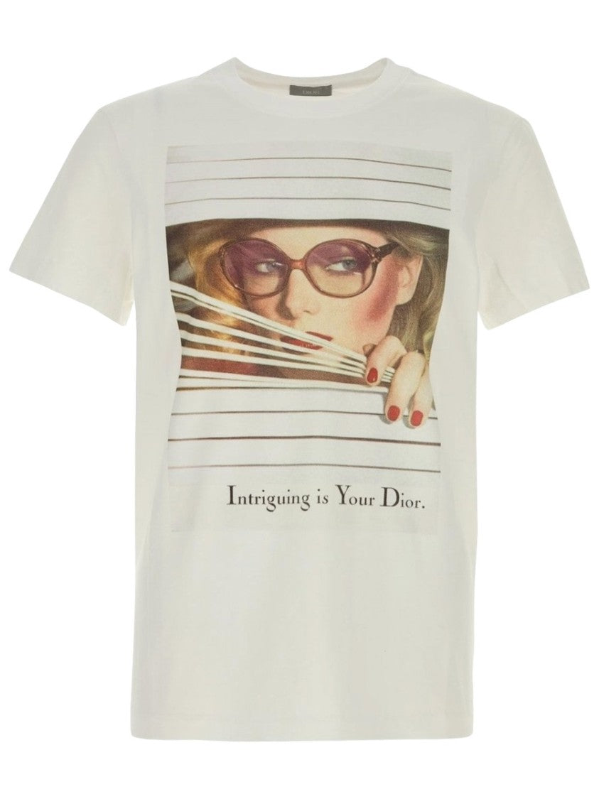 Dior White Graphic Printed Cotton T-Shirt