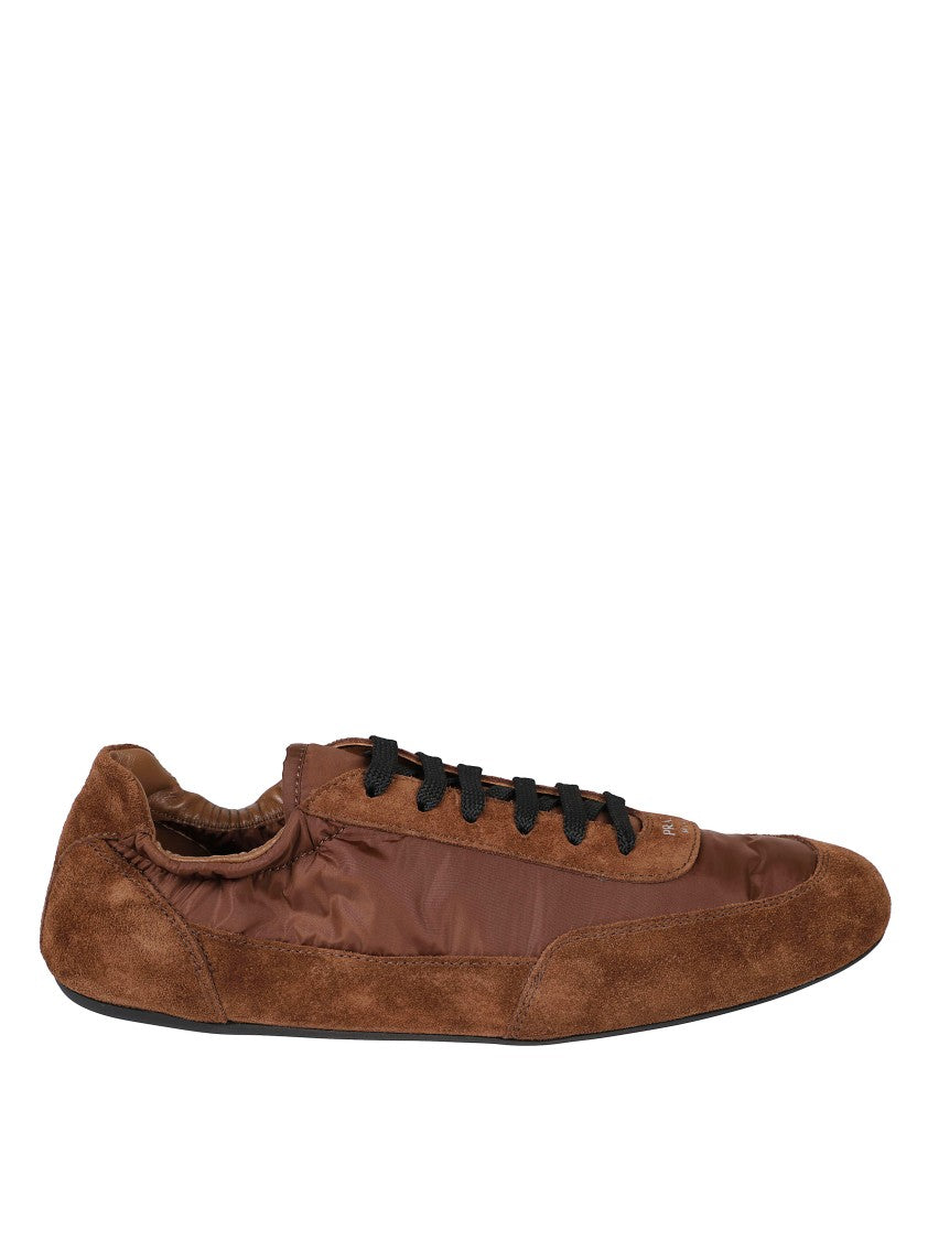 Prada Brown Suede And Fabric Sneakers