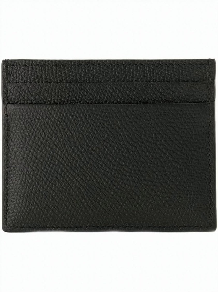 Valentino Garavani Textured Calf Leather Cardholder With Gold-Tone Logo Accent