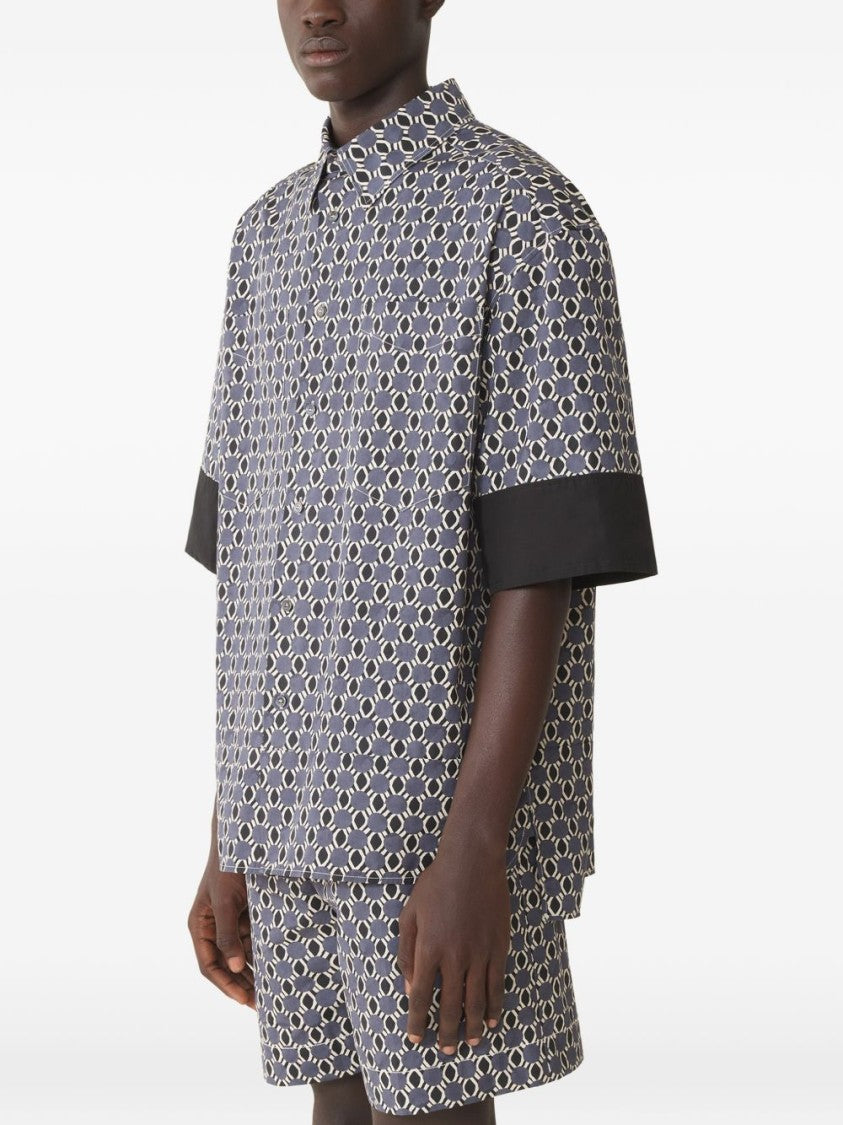 Lanvin Blue Geometric Print Short Sleeve Shirt