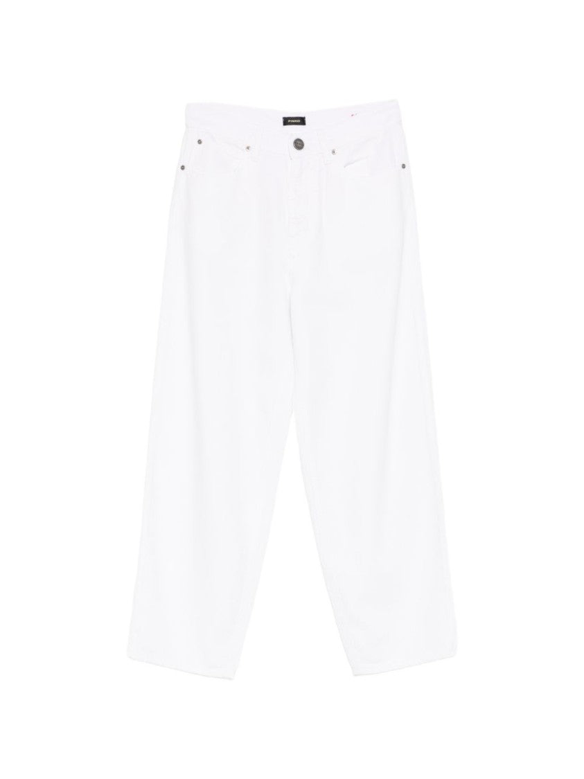 Pinko Cropped White Jeans With Classic Five-Pocket Design