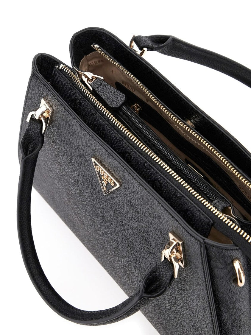 Guess Handbag In Black Logo Canvas