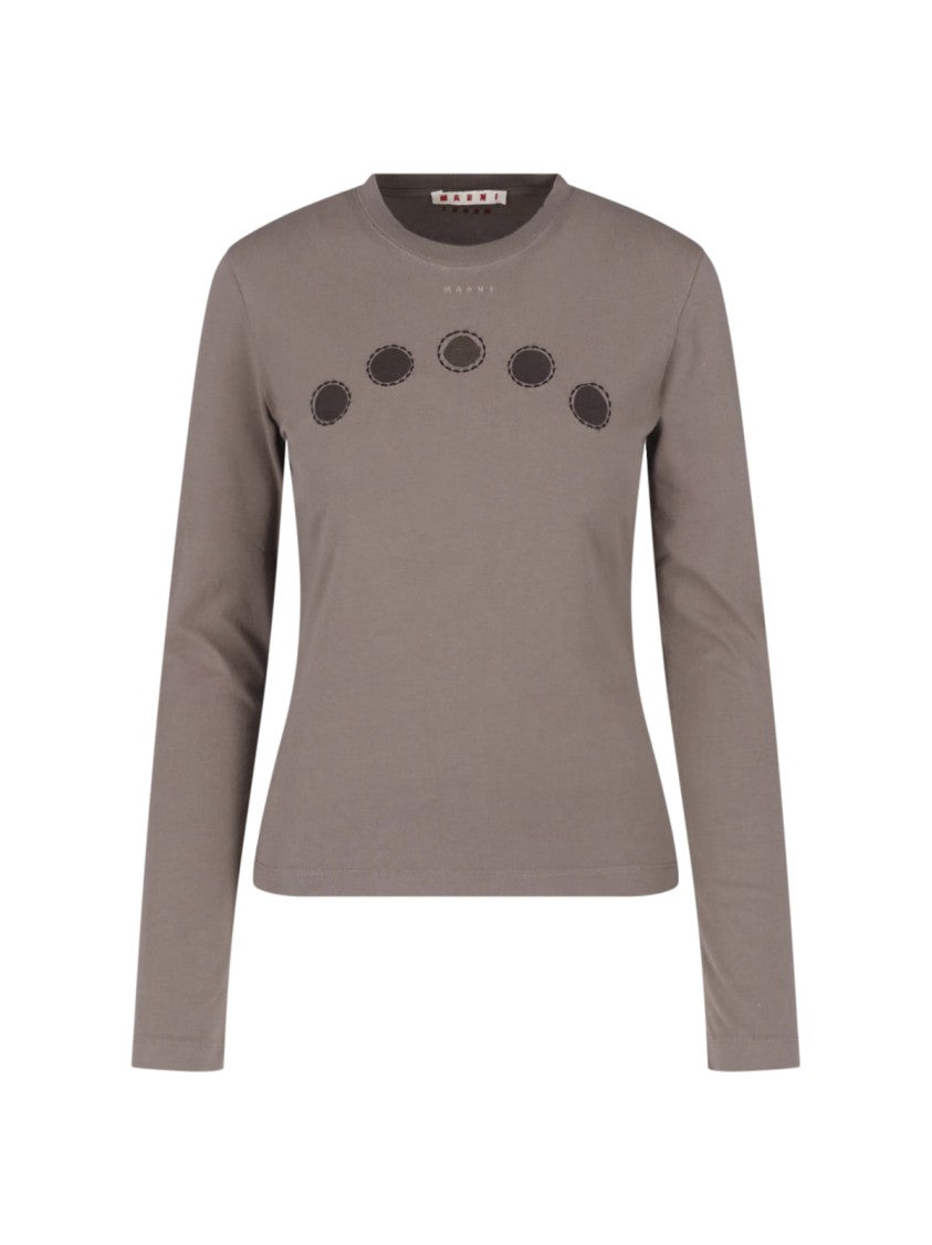 Marni Taupe Cotton Cutout Long-Sleeve T-Shirt