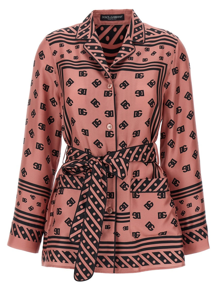 Dolce & Gabbana All-Over Dg Logo Scarf Print Silk Twill Shirt