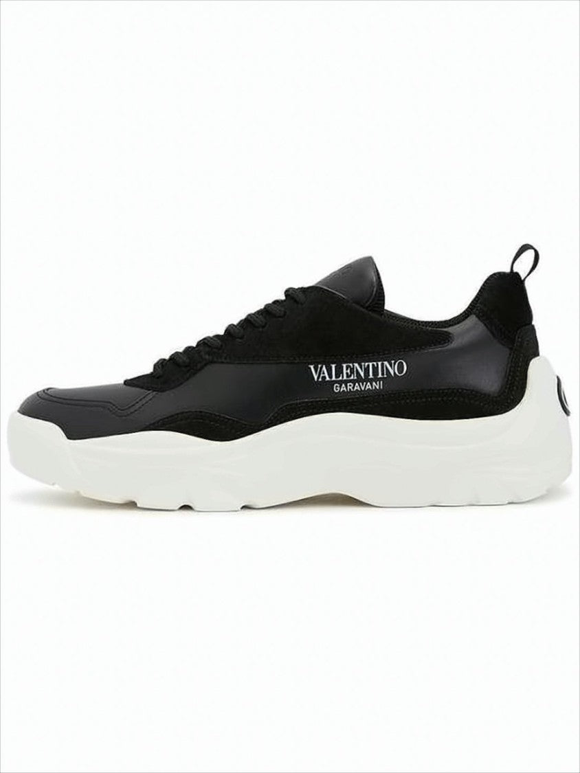 Valentino Garavani Black Leather And Suede Sneakers With Logo Detail