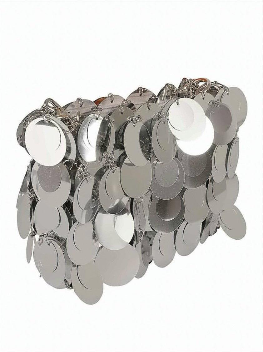 Paco Rabanne Futuristic Silver Disc Clutch With Chain Strap