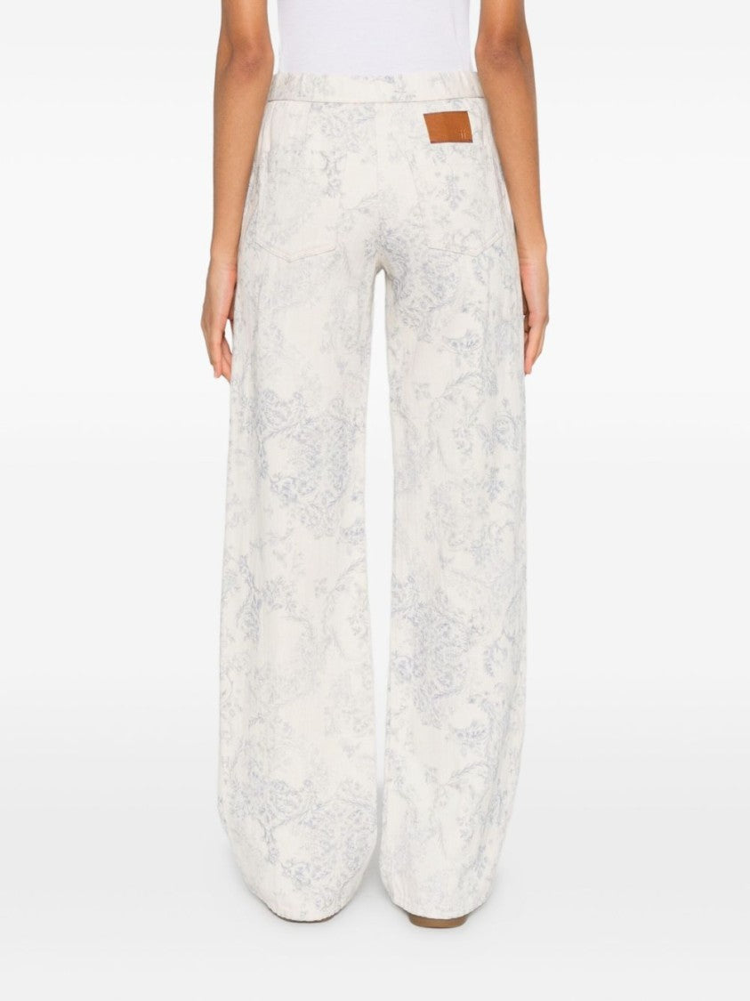 Forte Forte Wide-Leg Floral Pattern Pants With High Waist And Side Pockets