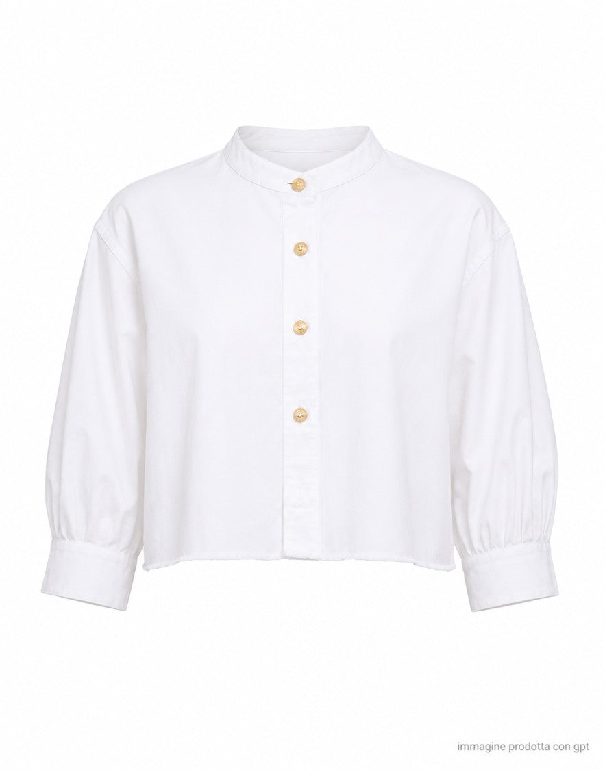 Cellar Door White Loren Cropped Cotton Shirt